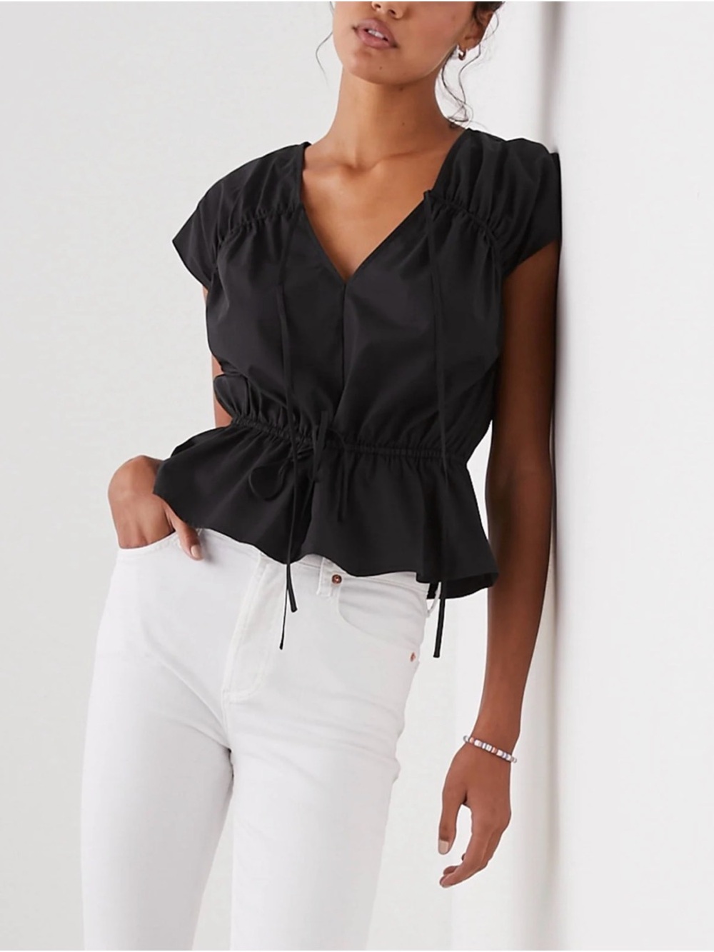 Rails Savi Black Drawstring Peplum V-Neck Top
